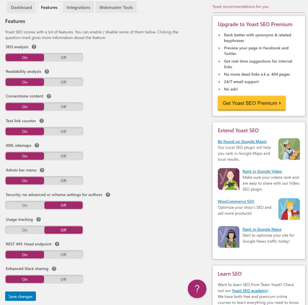 Managing Yoast SEO’s features